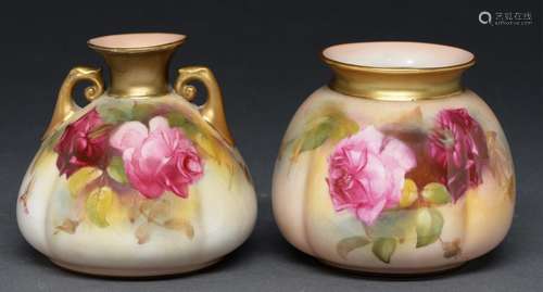 Two Royal Worcester sack shaped vases, 1924 and 1925, painte...