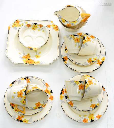 A Crown Ducal Art Deco tea service, c1930, decorated with ye...