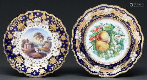 A Ridgway dessert plate, c1825, painted with a river scene i...