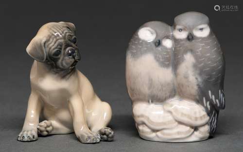 A Royal Copenhagen model of owlets and another of a seated p...