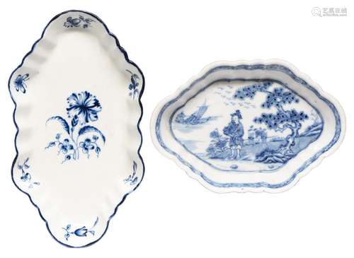 A Worcester blue and white spoon tray, c1780, painted with t...