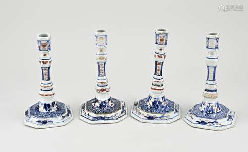 Four rare Chinese Imari candlesticks, H 20 cm.