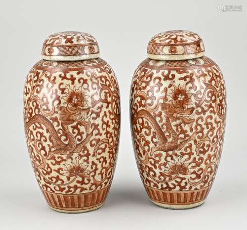 Two Chinese lidded pots, H 26 cm.