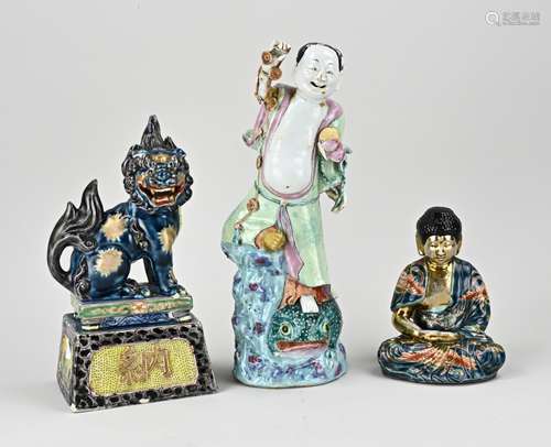 Three Chinese statues, H 14 - 29 cm.