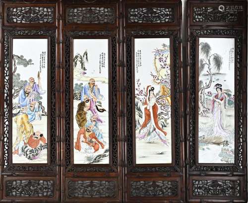 Four large Chinese plaques, 121 x 36 cm.