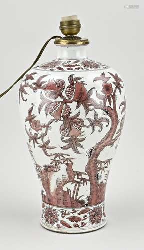 Chinese meiping vase (as a lamp), H 39 cm.