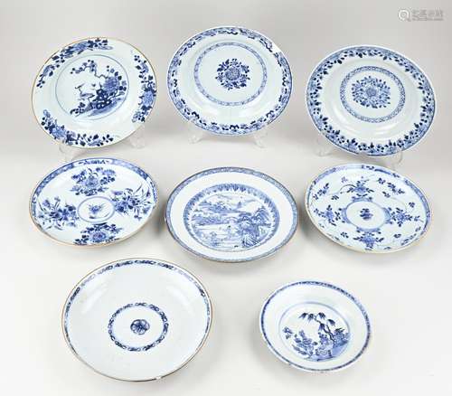 Eight 18th century Chinese plates Ø 16.5 - 22 cm.