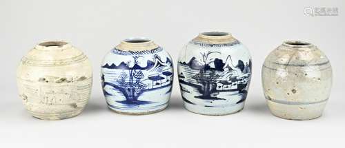 Four antique ginger jars, H 15 - 16 cm.