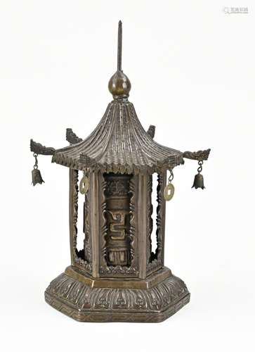 Prayer wheel decorated with Chinese coins