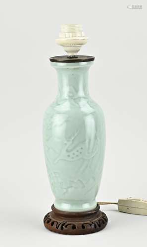 Chinese celadon lamp base, H 36 cm.