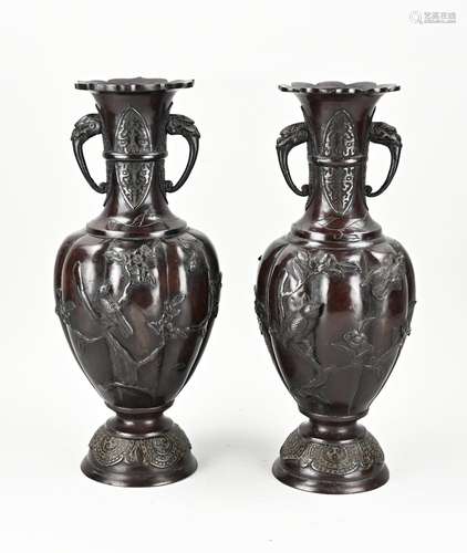 Two Japanese bronze vases