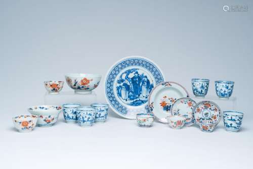 A varied collection of Chinese blue and white, Imari-style, ...