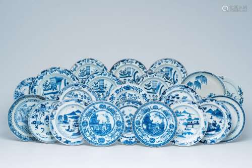 21 Chinese blue and white plates and dishes, Kangxi and late...