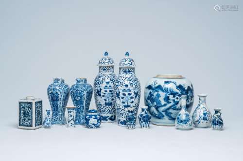 Fourteen Chinese blue and white vases, Kangxi and later<br /...