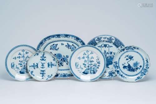 Six Chinese blue and white dishes and plates, Kangxi/Qianlon...