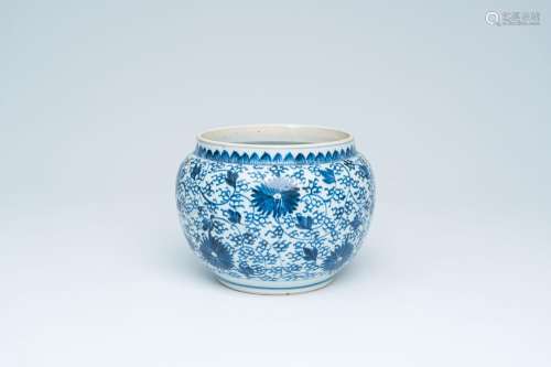 A Chinese blue and white 'aster flower scrolls' jar, Kangxi<...
