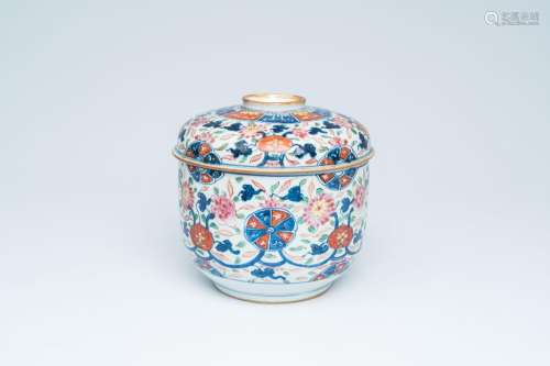 A large Chinese famille rose jar and cover with floral desig...
