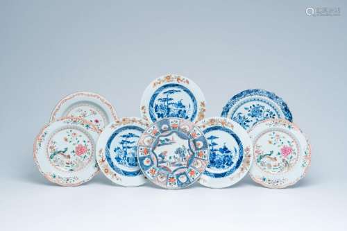 Eight Chinese famille rose, verte-Imari and blue and white p...