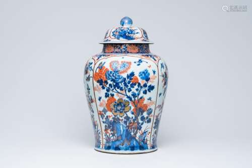 A large Chinese Imari style vase and cover with birds among ...