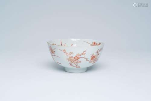 A Chinese gilt and iron red bowl with floral design, Kangxi<...