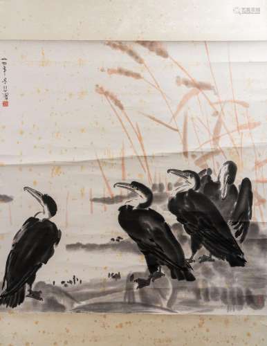 Xu Beihong 徐悲鴻 (1895-1953): 'Four cormorants’, print by R...