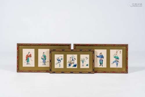 Chinese school: Nine figurative scenes, ink and colour on ri...
