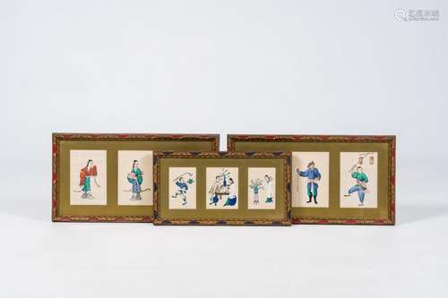 Chinese school: Nine figurative scenes, ink and colour on ri...