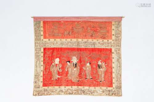 A Chinese embroidered silk altar cloth with the 'Star God' f...