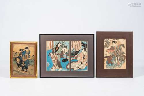 Three Japanese Ukiyo-e woodblock prints, Meiji, 19th C.<br /...