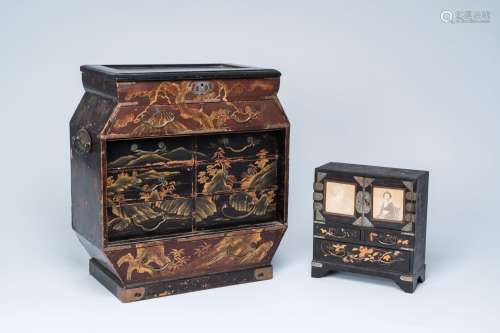 Two Japanese lacquerware cabinets, Meiji, 19th C.<br />
H 48...