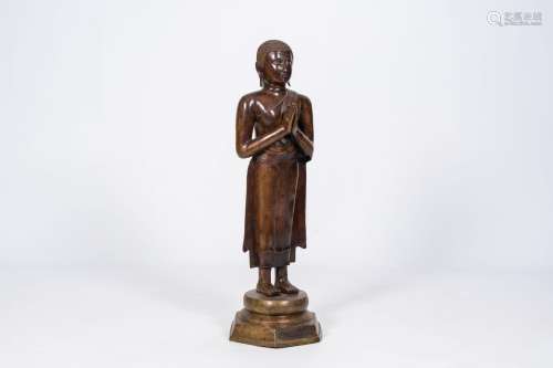 A large Thai bronze standing figure of Buddha, 19th C.<br />...