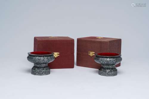 A pair of Thai mother-of-pearl-inlaid lacquer bowls, diploma...