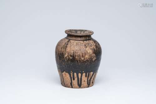 A Thai partly black glazed Sawankhalok vase, Sukhothai kilns...