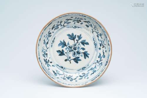 A Vietnamese or Annamese blue and white dish with floral des...