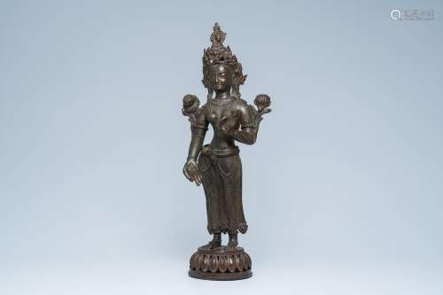 A large bronze sculpture of Devi Lakshmi, India, 19th/20th C...