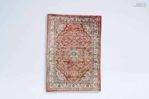 A large Iranian Mahal rug with floral design, wool on cotton...