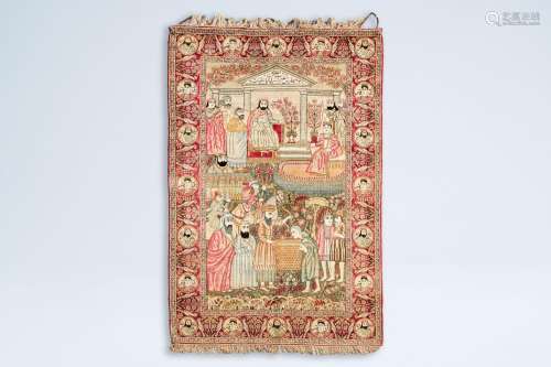 An Iranian Kerman pictorial rug with the prophet Mohammed, l...