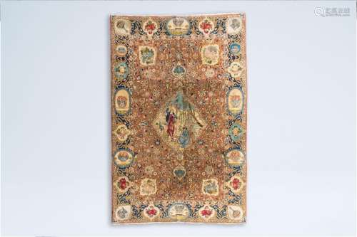 An Iranian pictorial rug with Layla and Majnun, probably Tab...