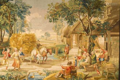 A Flemish wall tapestry with 'The return of the harvest' aft...