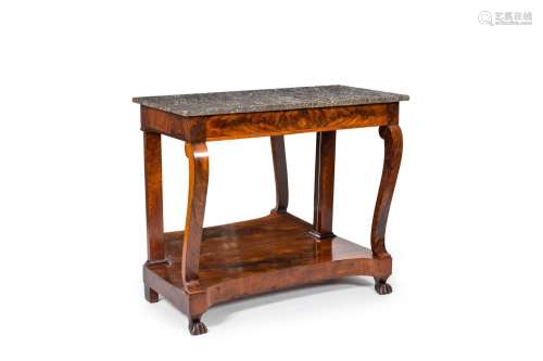 A French Louis Philippe mahogany veneered console with black...