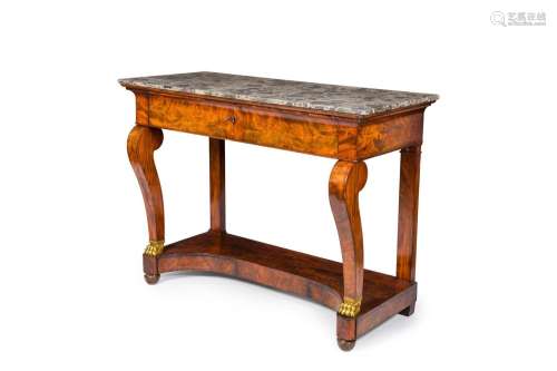 A French Louis Philippe mahogany veneered console with black...