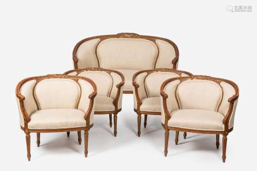 A French Louis XVI style five-piece salon set comprising of ...