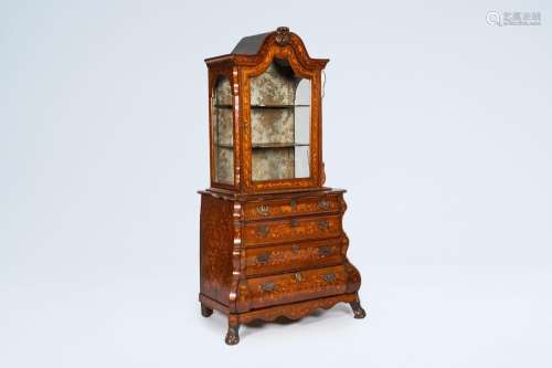 A Dutch Louis XV style mahogany and floral marquetry display...