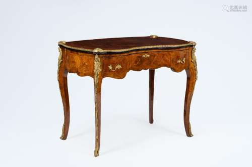 A French Louis XV style gilt bronze mounted floral marquetry...