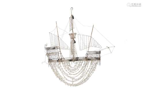 A large most probably French crystal 'ship' chandelier, 20th...