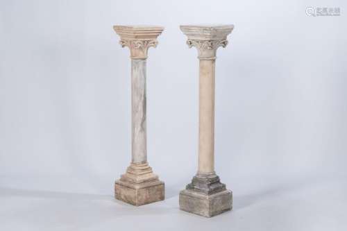 A pair of French patinated plaster historicizing columns, 20...