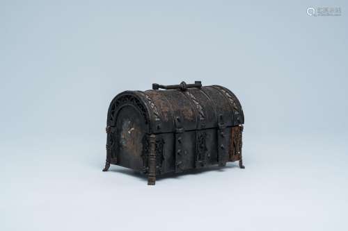 A gothic cast iron casket, France, probably 15th C.<br />
H ...
