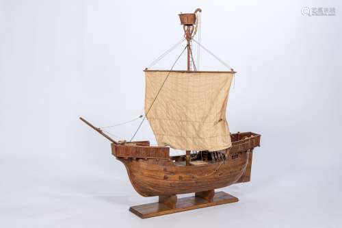 A large wood model of a caravel, 20th C.<br />
H 108,6 - 111...