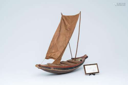 A painted wood model of an oceanic sloop, late 19th C.<br />...