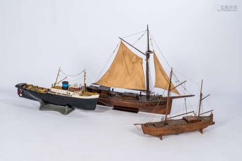 Three various wood models of ships, a.o. a polychrome painte...